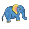 Logo der Elefantengruppe, ein blauer Elefant mit gelben Ohren